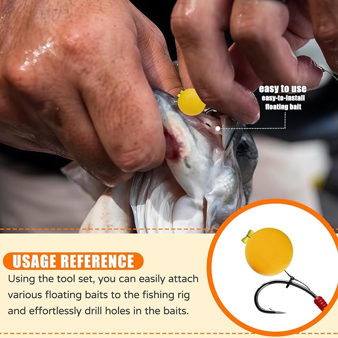 YOTO Carp Fishing Tool Kit & Equipment - Professional Baiting Rig Tools Set with Hook Needles, Bait Drill and 2 Boilie Stoppers - Multiple Styles: Standard, Silicone Grip & Night Glow