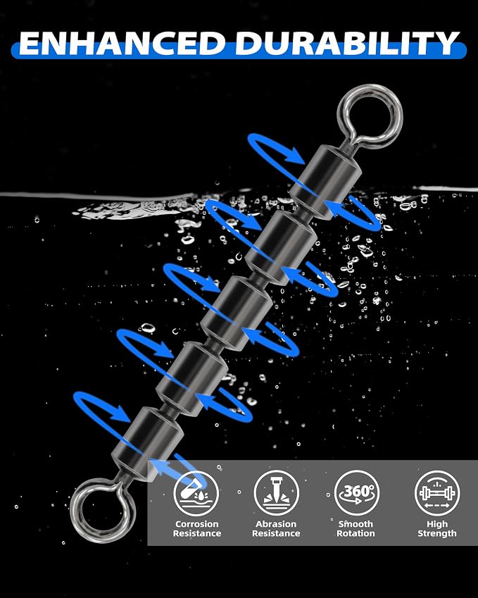 BLUEWING Fishing Barrel Swivels 84lbs/126lbs/209lbs High Speed Multi Link 5 Roller Chain Fishing Swivels Leader Lure Connectors Saltwater Freshwater Tackle, 10pcs