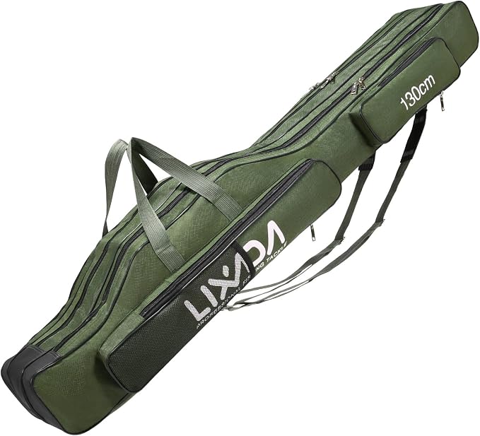 Lixada Fishing Rod Case, 3 Layers Oxford Fishing Rod Bag, Portable Foldable Fishing Pole Bag, Fishing Rod Carrier Fishing Tackle Storage Bag Travel Carry for Fishing Gear & Equipment