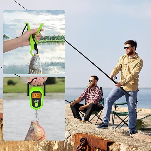 ORIA Digital Fish Scale with Lip Gripper, 110lb/50kg Waterproof Fish Scale with 38'' Built-in Tape Measure, LCD Backlit, Portable Hanging Luggage Scale with 3 Units, Batteries, for Home, Outdoor