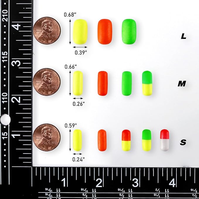 Alwonder 100-Pack Fishing Floats Bobbers Cylindrical Foam Pompano Snell Rig Floats Surf Ice Fly Fishing Trolling Fish Finder Bottom Rigs Float for Bass Trout Walleye Crappie Redfish Bluegill