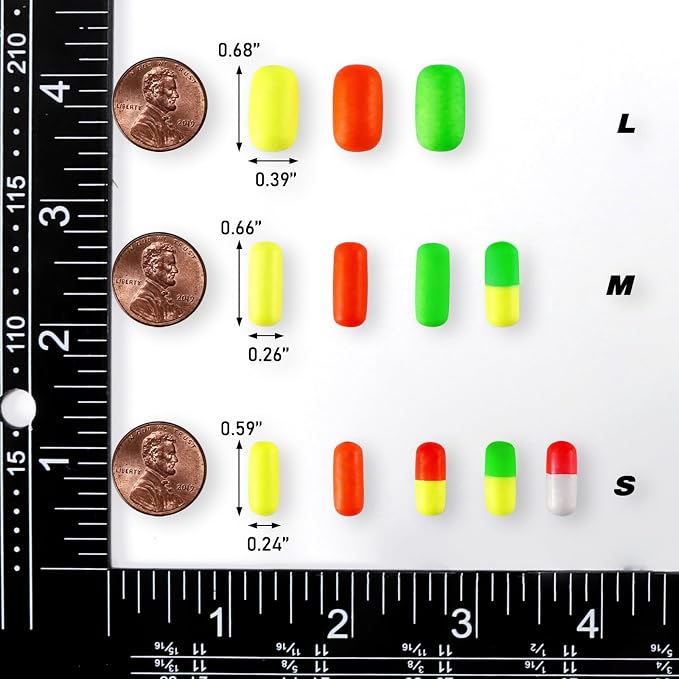 Alwonder 100-Pack Fishing Floats Bobbers Cylindrical Foam Pompano Snell Rig Floats Surf Ice Fly Fishing Trolling Fish Finder Bottom Rigs Float for Bass Trout Walleye Crappie Redfish Bluegill