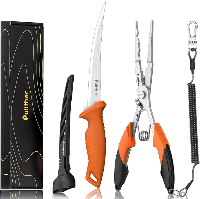 2PC Fishing Tool Kit - 7" Fillet Knife,Fishing Pliers,Multitool Hook Remover Fishing Pliers,Fishing Gear for Saltwater
