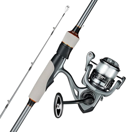 VEVOR Rod and Fishing Reel Combo, IM6 Fiberglass & Carbon Fiber Spinning Rod and Reel Combo, Bass Fishing Pole with 6.5 ft Two-Piece Rods, 6+1 Ball Bearings, Stainless Steel Guides with Ceramic Rings