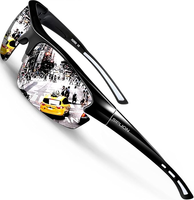 SIPLION Polarized Sunglasses Men Sports: UV400 Protection Anti-Slip Wrap-Around TR90 Frame for Driving Fishing Golf Running