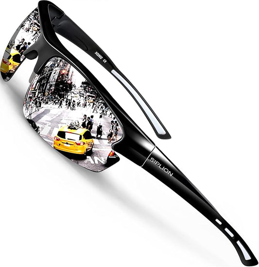 SIPLION Polarized Sunglasses Men Sports: UV400 Protection Anti-Slip Wrap-Around TR90 Frame for Driving Fishing Golf Running