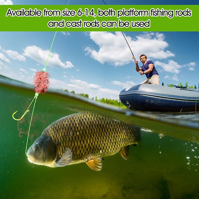 Teenyyou 9 Pack Carp Fishing Baits Hooks with Fishing Spring Carp Feeder Lure Trap Hook 6#-14# Full Size Bait Tackle