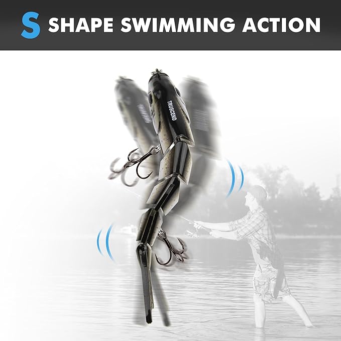 TRUSCEND Swimmax Easy Catch Fishing Lures with BKK Hooks, Wiggling, Vibrating, Rattling and Gurgling for More Bite, Heavy-Duty Dyneema Fiber Jointed Swimbaits for Bass, Trout, Walleye, Crappie, Pike