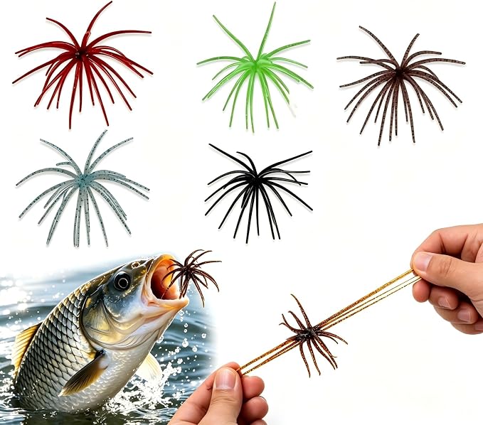 Tentacle Fishing Lure,Dice Bait Soft Plastic Swim Bait,Sea Urchin Lure,for Drop Shot,Weird Fishing Rig,Trout Sea Bass Mandarin Fish Catfish Slow Sinking Soft Lure 2.36 in,3.9 in and 4.3 in.