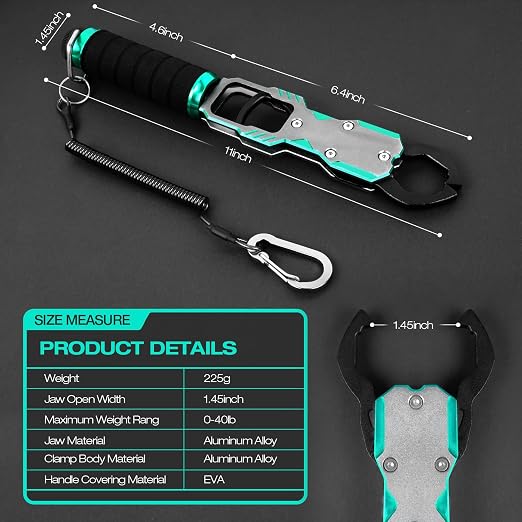 Ghosthorn 11" Aluminum Alloy Fish Lip Gripper with Scale - 40lbs Saltwater Fishing Grabber Tool, 360° Swivel Non-Slip Handle, Corrosion-Resistant Fish holder for caught fish, Fish Control Tackle