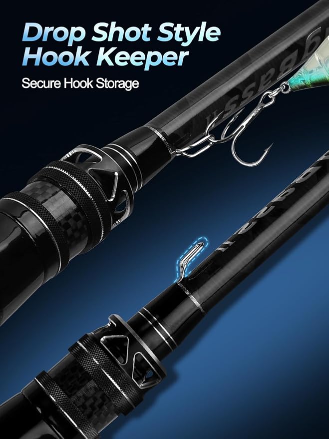 Jenseits Carbon Fiber Fishing Rod Series (6-12 Ft), Spinning & Casting Rods with Stainless Steel Ceramic Guides, Fast Action Fishing Pole for Bass, Trout, Walleye & Surf Fishing