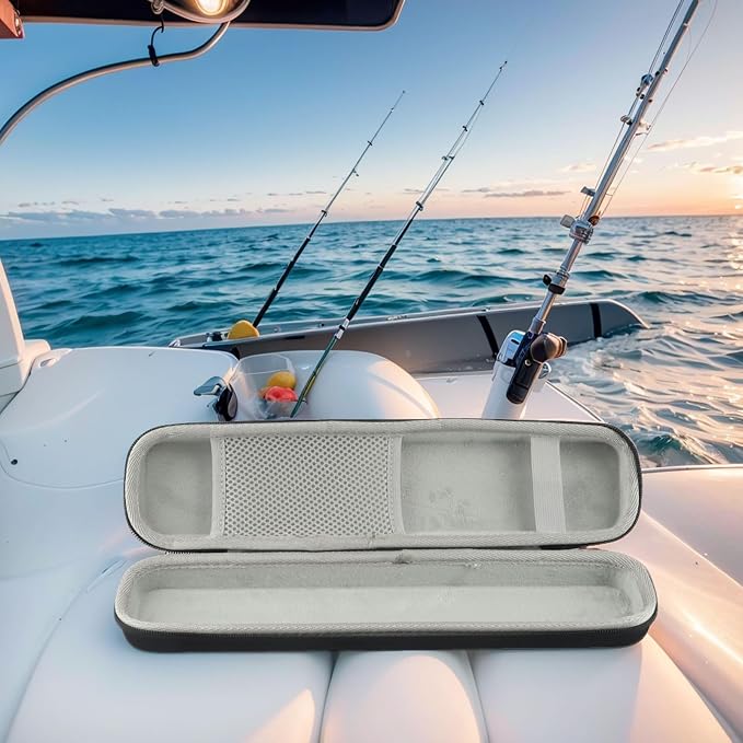 Hard Shell Fishing Rod Storage Bag, Thickened Oxford Cloth Protective Case with Soft Lining and Rubber Handle for Small Poles Reels Bait, 34.5cm Black