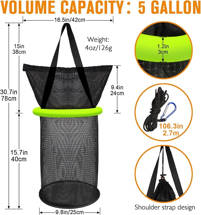 Dovesun Floating Fishing Basket, Collapsible Fishing Net Portable Nylon-mesh | Coated Nylon Net Bait Storage Cage for Keeping Crayfish Minnows Leaches and Other Live Baits