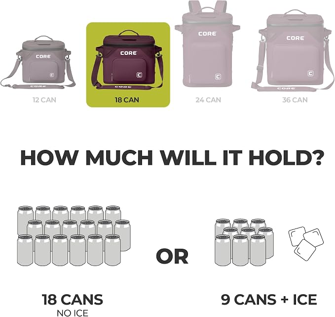 CORE Magnetic Leak Proof Soft Cooler with Waterproof Zipper | Insulated Bag Portable Ice Chest Box | Best Soft Cooler for Food & Beverages for Tailgating, Car Camping, Travel, and Family Beach Picnics