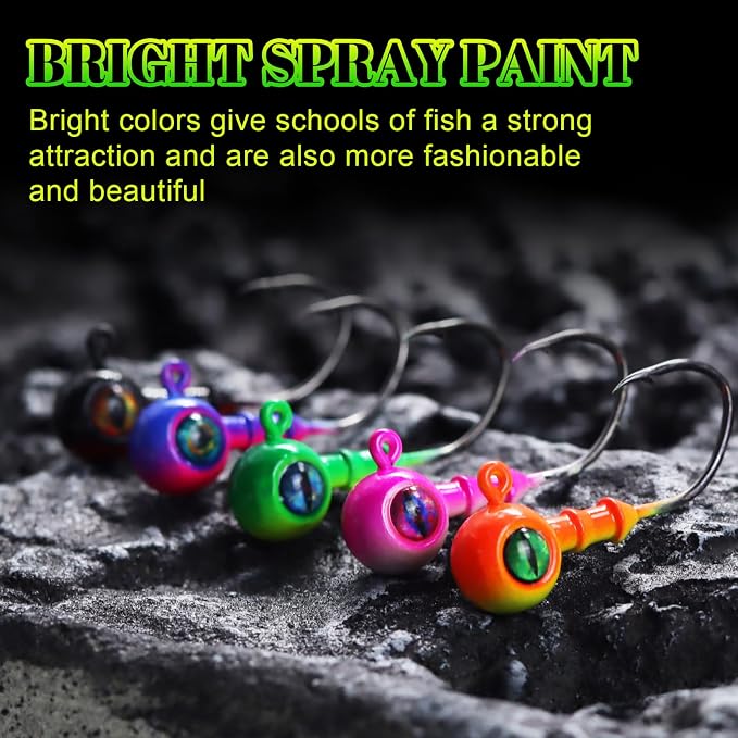 Crappie Jig Heads Painted Jigheads with 3D Eye Ball, 1/8oz to 3/8oz (20-40Pcs) - Sharp V-Shaped Hooks for Walleye, Bass & Panfish Fishing