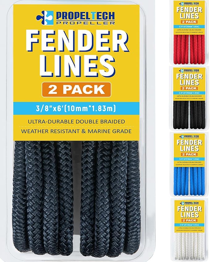 2 Pack 3/8'' x 6' Boat Fender Lines for Mooring, Docking Ties & Small Boat,Premium Marine- Grade Double Braided Nylon Boat Rope with a 5" Eyelet,Anti-Wear & Weather-Resistant-Navy Blue