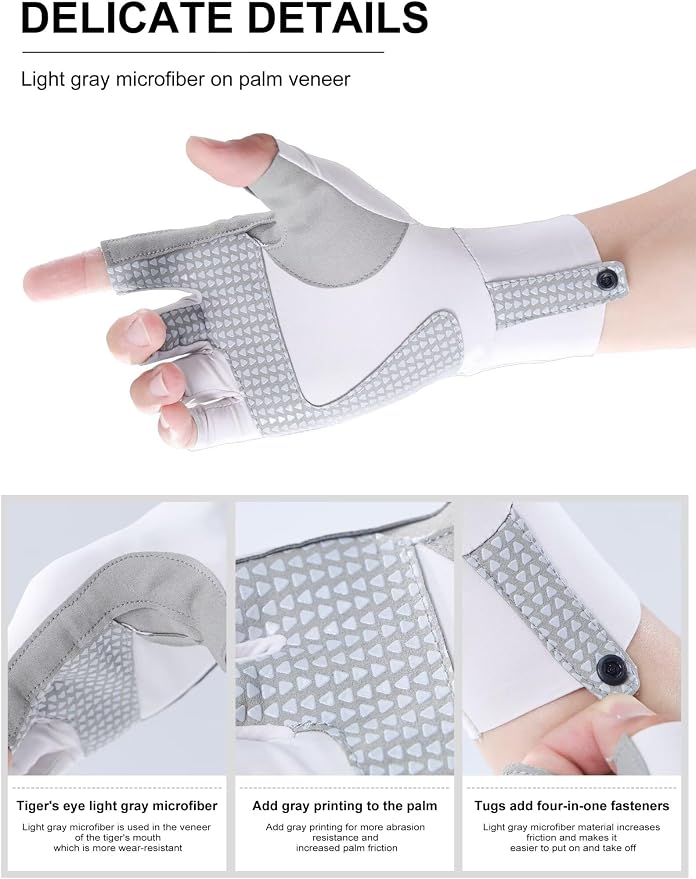 Fishing Gloves, Lightweight Non-Slip Fingerless Gloves,Hook Loop, UPF 50+ Sun Protection,for Unisex Fishing