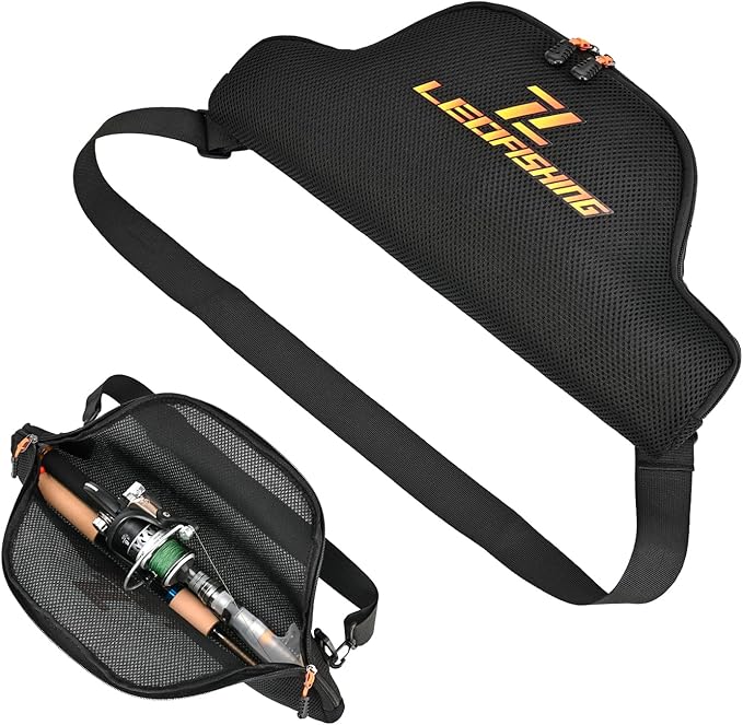 LEOFISHING Fishing Rod and Reel Combos Bag Portable Foldable Fishing Pole Case 45cm/17.7" for Short Telespoic Fishing Pole Store Up to 1-2 Fishing Rod with Reel Breathable Mesh Material