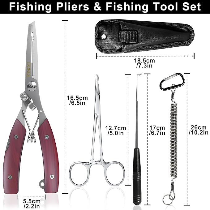 DONQL 6in Fishing Pliers Tools Kit, Fishing Pliers Hook Remover, Fishing Scissors Line Cutter, Saltwater Resistant Fishing Gear with Lanyard, Multifunctional Fishing Hook Remover Gifts