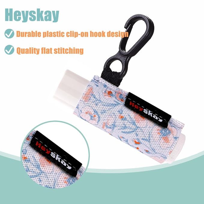 HEYSKAY 3PCS Lipstick Holder Key Chain Lip Balm Holder Keychain Lipstick Holder Lipgloss Lip Balm Elastic Sleeves(Floral Set C)