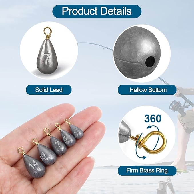 26Pcs Fishing Weights Sinkers Kit, Drop Shot Weights, Lead Fishing Weights for Saltwater Freshwater, Catfish Weights, Fishing Sinkers and Weights Assortment