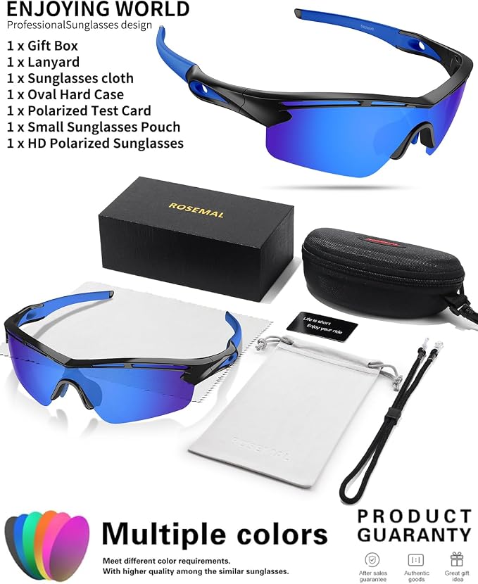 Rosemal Sports Sunglasses Polarized Cycling Sunglasses Running Driving Fishing Hiking for Men Women UV400 TAC TR90