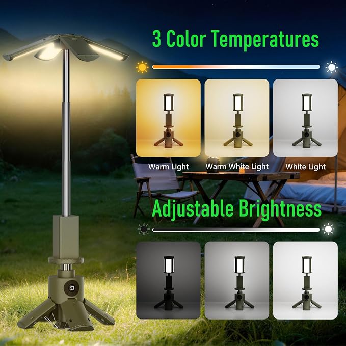 UBeesize Telescopic Camping Lights with Stand, 14000mAh Rechargeable Camping Lantern with Display, Tripod Light with Hook, IPX5 Waterproof Portable Tent Light for Camping, Fishing, Power Outages