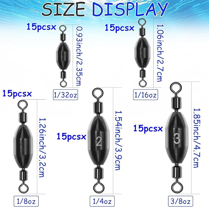 15Pcs Fishing Weights Swivel Bullet Sinkers Brass Fishing Weights Saltwater Freshwater Bass Sinker Fishing Weights with Swivel Rolling