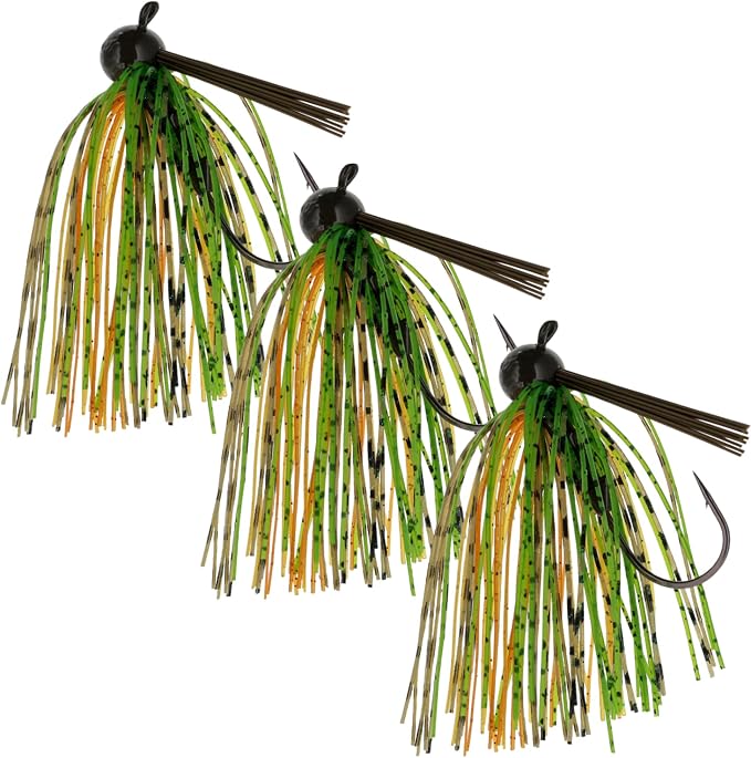 Reaction Tackle Football Jigs for Bass Fishing - Weedless Bait Design/Foot Ball Jig Head/Fishing Lures and Silicone Skirt - Also Pike, Walleye and Muskie and More (3-Pack)