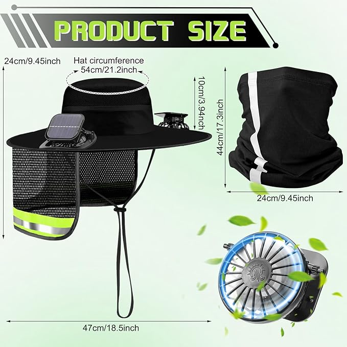 Solar Hat with Fans, Wide Brim Cooling Sun Hat with Removable Dual Fans USB Charging Neck Cover for Outdoor Fishing