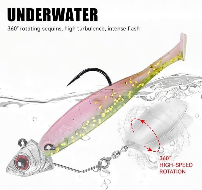 10Pcs Underspin Jig Heads with Spinner Blades 1/8 3/16 1/4 3/8 1/2oz Fishing Jig Heads with 3D Eyes for Bass Crappie Freshwater Saltwater Fishing
