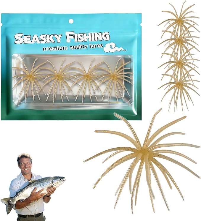 4Pcs Dice Bait, Floating TPR Swimbait with Reflective Stars,Tentacle Creature Lure, Sea Urchin Style Soft Plastic Baits, for Bass Fishing Drop Shot, Wacky Rig/Neko Rig and Finesse, Slow Sinking