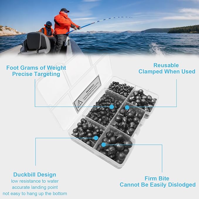 100/150Pcs Split Shot Fishing Weights – Premium Removable Fishing Sinkers,5/6 Sizes Assortment (0.02oz–0.14oz) for Freshwater & Saltwater Fishing