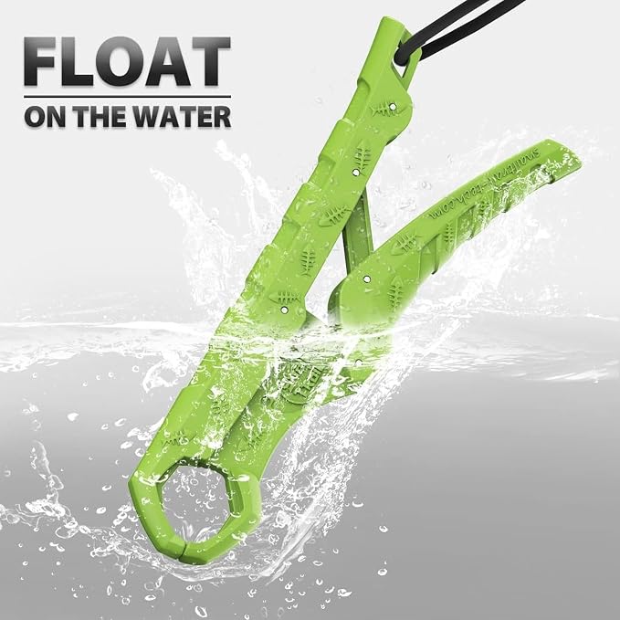 SNAIL TRAIL 7.5'' Floating Fish Gripper, Fishing Grabber, Catfish Mouth Pliers, Caught Bass Holder, Fish Scale Hook Clamp, Saltwater Lip Grip Tool with Lanyard, Gifts for Men, Green