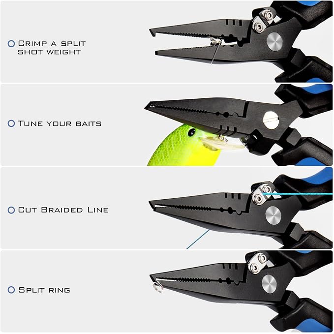 KastKing Intimidator Fishing Pliers, Corrosion Resistant Polymer Coated Fishing Tools, Tungsten Carbide Cutters, Saltwater Resistant Fishing Gear