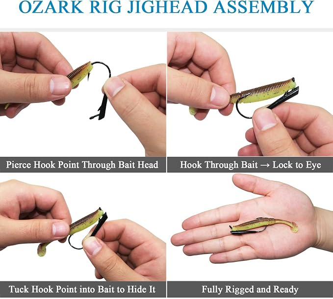 15-Pack Ozark Rig Weedless Jig Heads, 3/0 5/0 Texas Rig Hooks, Saltwater & Freshwater Fishing Hooks, 1/8oz, 1/4oz, 3/8oz Options