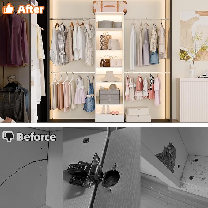 Closet System Set of 2, Closet Organizer System With Adjustable Shelves, Walk-In Closet Storage System With 10 Hanging Rods, Adjustable Cloth Garment Rack, Fits Spaces 6Ft-16Ft, White