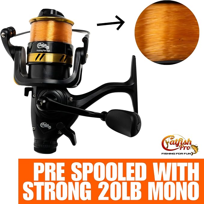Catfish Pro Fishing for Fun Spinning Reel | Already Spooled with 20 LB Mono Fishing Line | Easy to Use Reel to Catch Fish