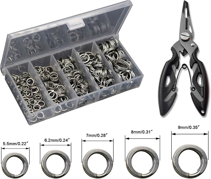 GREATFISHING 200PCS High Strength Heavy Stainless Steel Split Ring Lure Connector Swivels Snap with Fishing Pliers 30lb to 120lb Test