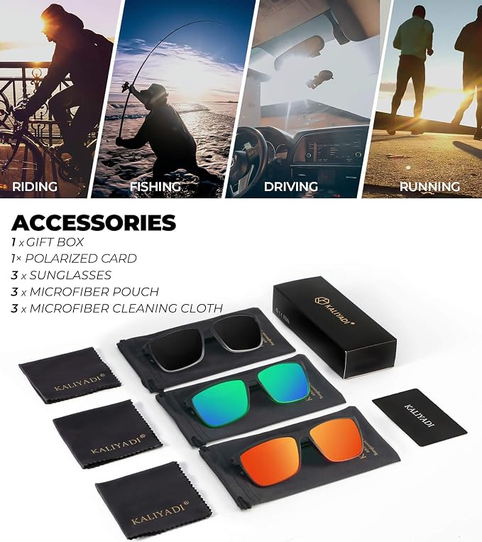 KALIYADI Polarized Sunglasses for Men, Lightweight Sun Glasses with UV Protection for Driving Fishing Golf