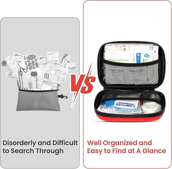 Emergency Kit 120 Piece Travel Car Survival Gear First Aid Kit,Waterproof Emergency Mini First Aid Kits,Portable Small First Aid Kit for Survival Car Travel Office Camping Sports Hiking (Red)