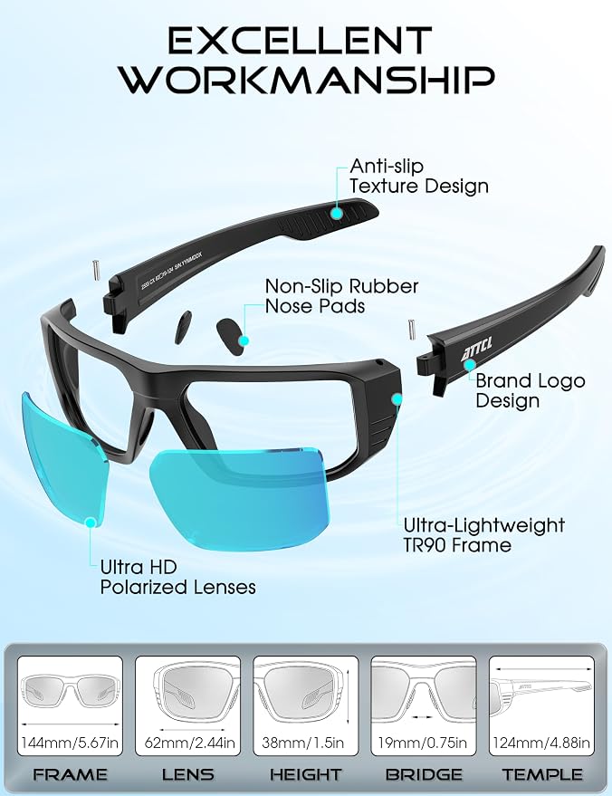 ATTCL Sports Polarized Sunglasses for Men: Ultra-Light Wrap Around TR90 Frame UV400 Protection for Fishing Driving Shooting