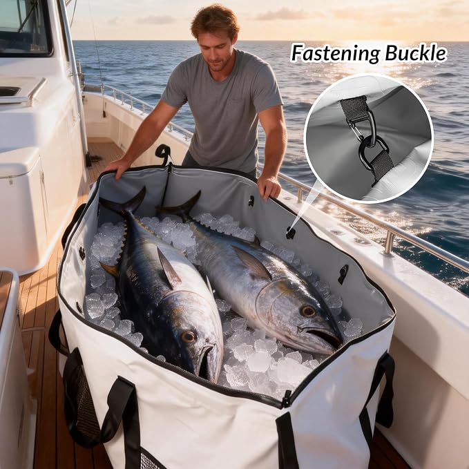 THKFISH Fish Cooler Bag Insulated Fish Kill Bag for Caught Fishing, 70in Waterproof Fishing Catch Bags with Smooth Water-Resistant Zipper Keep Ice-Cold & Fresh Over 48H