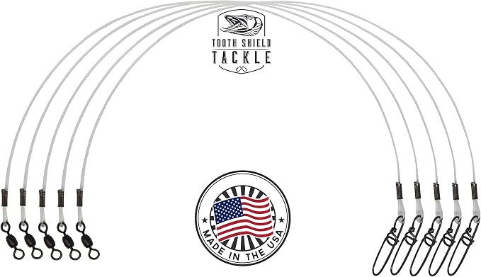 5 Pack 100 lb. Premium Fluorocarbon Tooth Shield Tackle Musky Leaders Muskie Pike Leader (Crane Swivel)