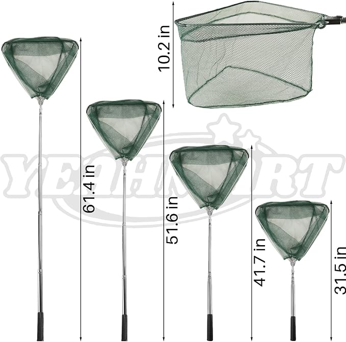 Yeahmart Fishing Landing Net with Telescopic Aluminum Handle Pole, Collapsible Nylon Mesh Minnow Fish Net for Saltwater & Freshwater, Portable Fishing Gear for Kids, Men, Women, Extends 21-75 Inches