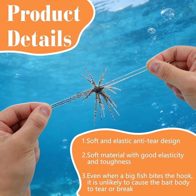 4Pcs Floating Sea Urchin Soft Lure - Super Urchin Bait with Tentacles, TPE Finesse Baits for Bass Fishing, Multi-Species Lures for Drop Shot, Wacky Rig, Neko Rig, Durable & Lifelike Fishing Lures
