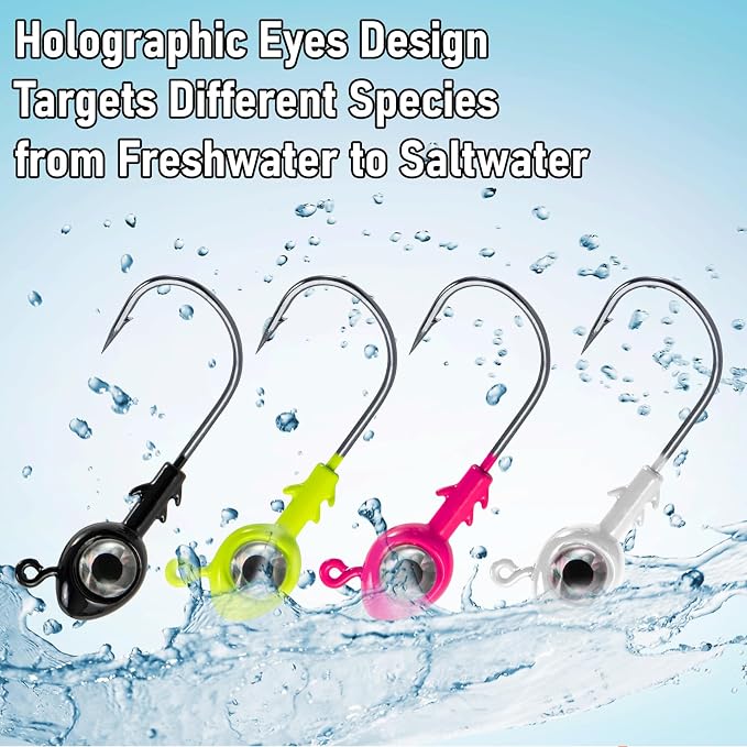 Dr.Fish 10 Pack Fishing Eyes Jigs 3D Eyes Trout Heads Bass Hook Saltwater Swimbait Jig Heads Freshwater Walleye Redfish Striper