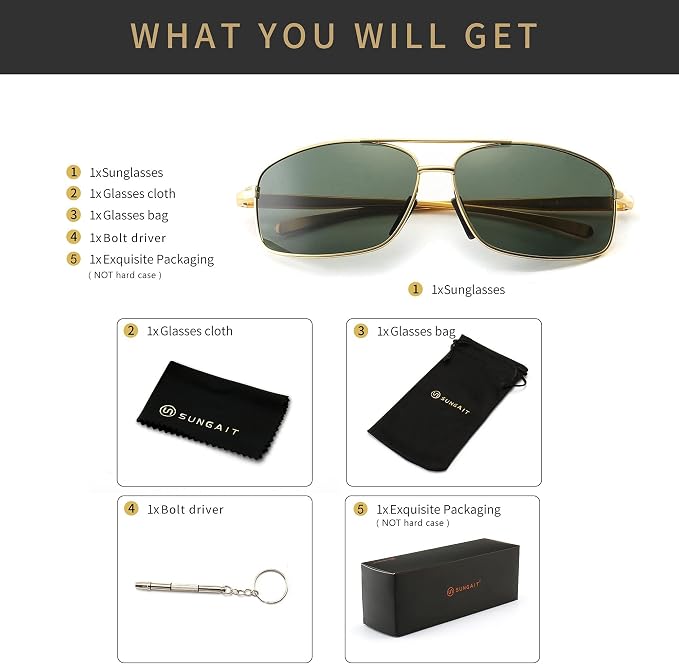SUNGAIT Ultra Lightweight Rectangular Polarized Sunglasses Men UV400 Protection