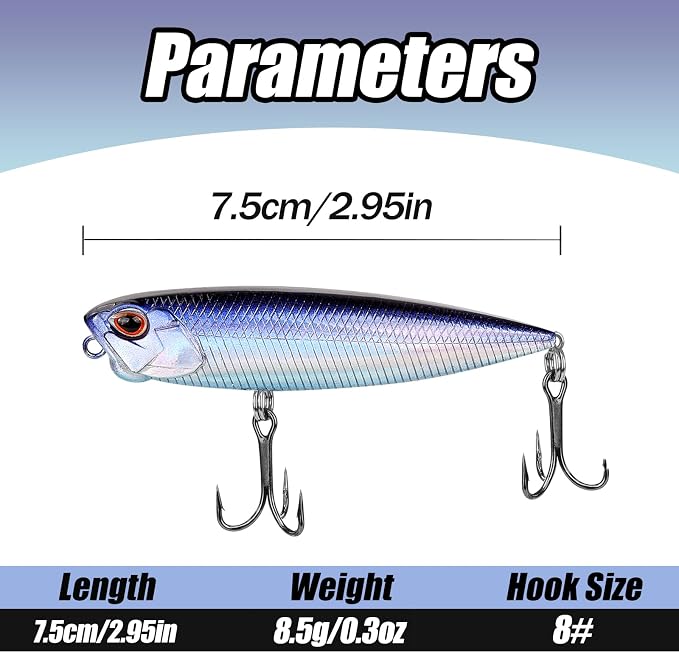 Spook Fishing Lures Top Water Fishing Lures for Saltwater Freshwater with High Carbon Steel Fishing Hooks for Trout Pike Walleye FS/YE-11