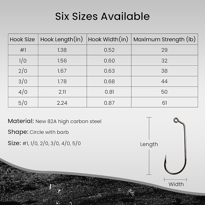 Pristis 25 Pack High Carbon Steel Fishing Hooks, Reinforced EWG Circle Octopus Round Bend 60 Degree Wide Gap Strong Barbed Worm Fish Hook Jig Bait Rig for Saltwater Freshwater Bass Tuna Walleye Trout